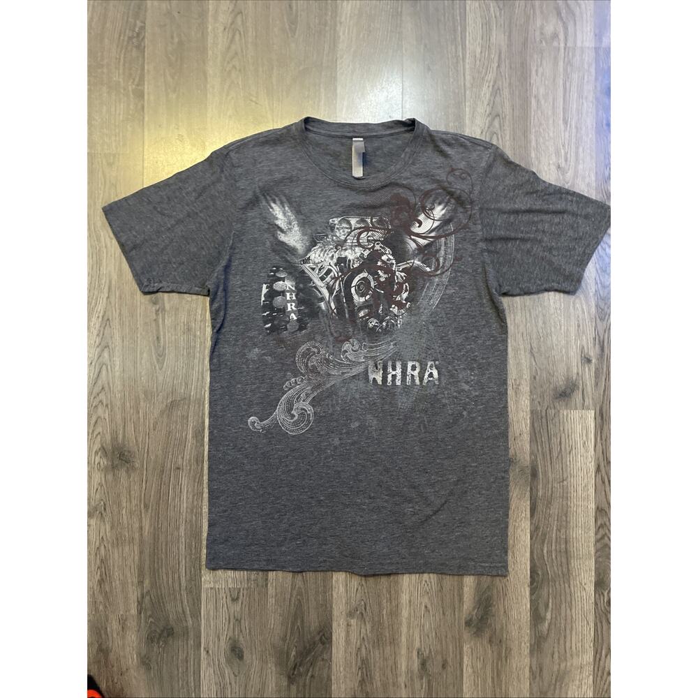 NHRA Drag Racing T-Shirt Mens Medium Gray Heather Engine Graphic Front Back Y2K